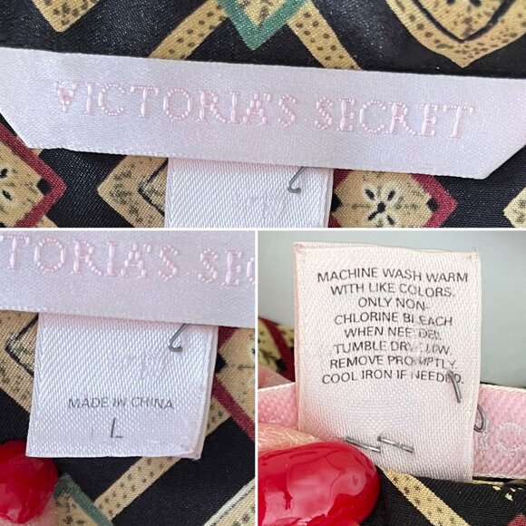 Vintage Victorias Secret Womens Satin Pajama Top Sz L Geometric Diamond Pattern - Picture 5 of 9